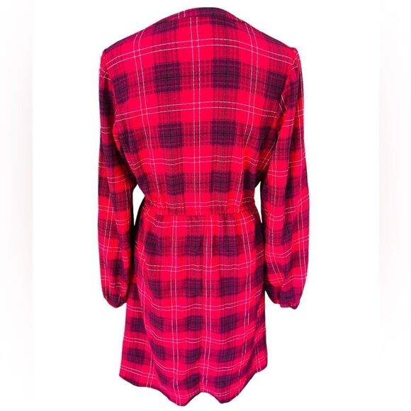 Knox Rose Long Sleeve Split Neck Plaid A Line Belted Dress in Red Plaid Size XS - Picture 5 of 8